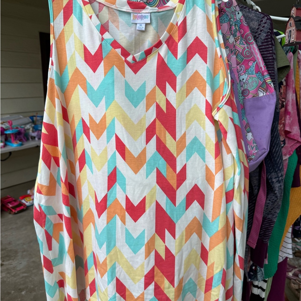 LuLaRoe Pink and Blue Graphic Tank Top